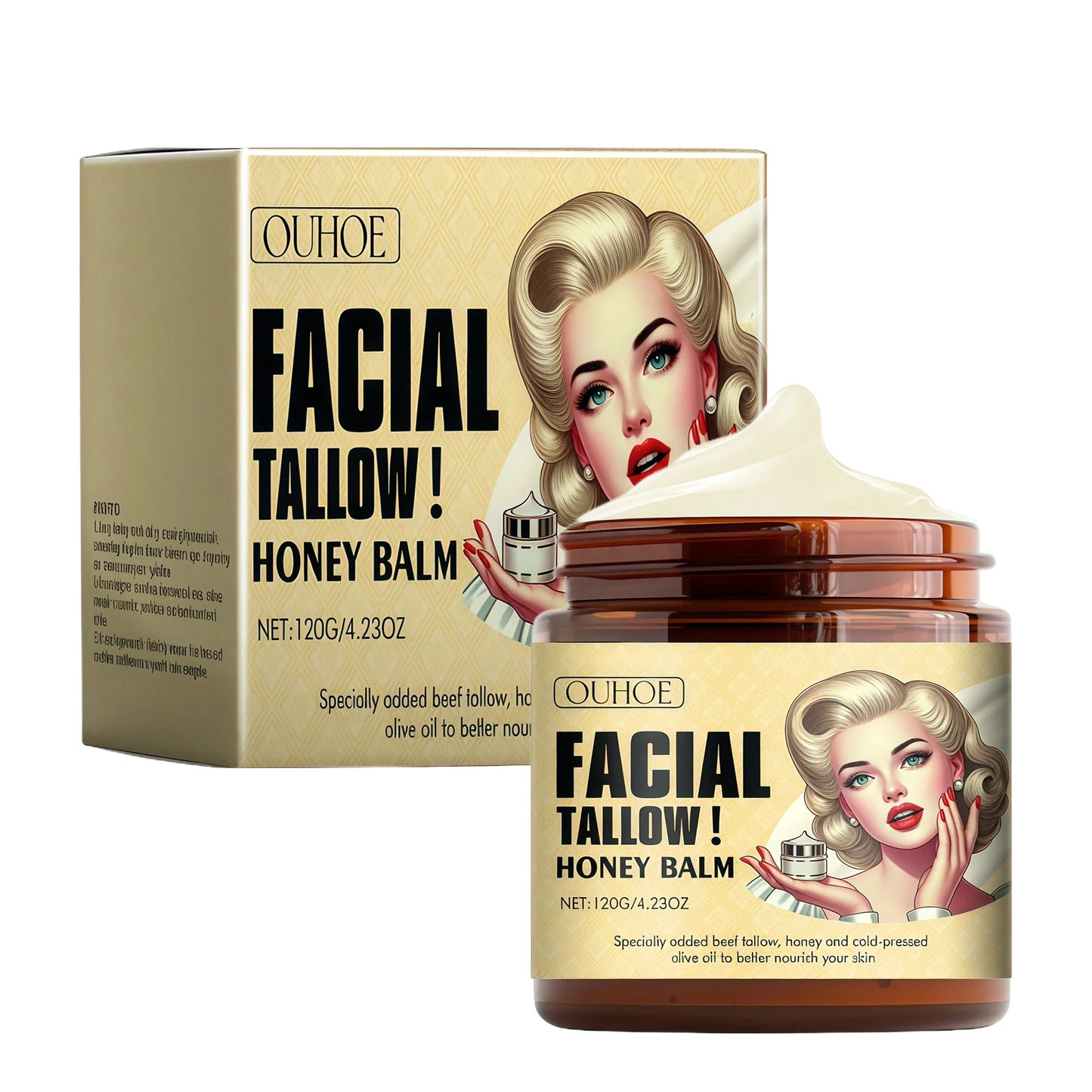 Beef Tallow And Honey Balm Moisturizing Whipped Beef Tallow Face Cream Body Lotion Grass Fed Grass Finished Face Cream Care Peaceful Pleasures Health and Wellness WHITE