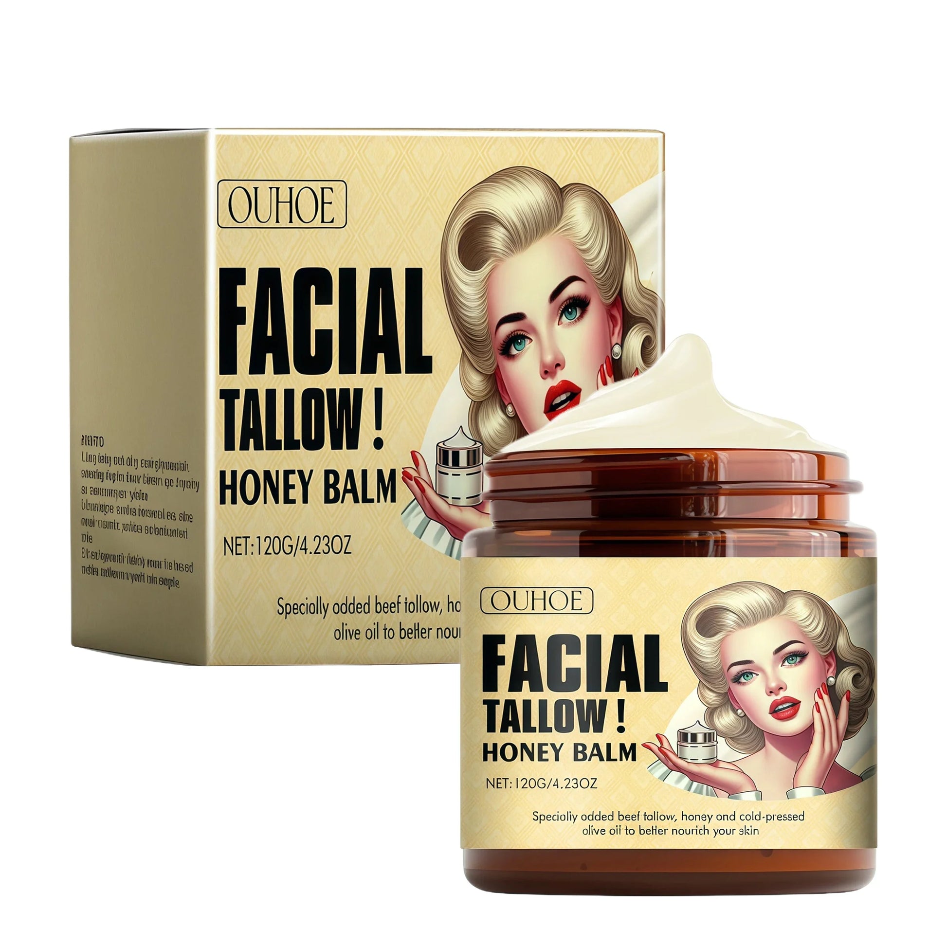 Beef Tallow And Honey Balm Moisturizing Whipped Beef Tallow Face Cream Body Lotion Grass Fed Grass Finished Face Cream Care Peaceful Pleasures Health and Wellness WHITE