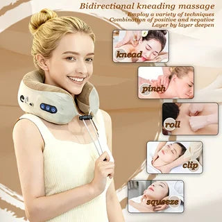 Electric Neck Massager, U-Shaped Massage Pillow, Neck Massager with Durable Memory Foam, Heated Massage Pillow, Deep Tissue Kneading Relaxation Type, Suitable for Airplane, Car Travel, Office, Home Use, Great Gift for Father' Peaceful Pleasures Health and Wellness
