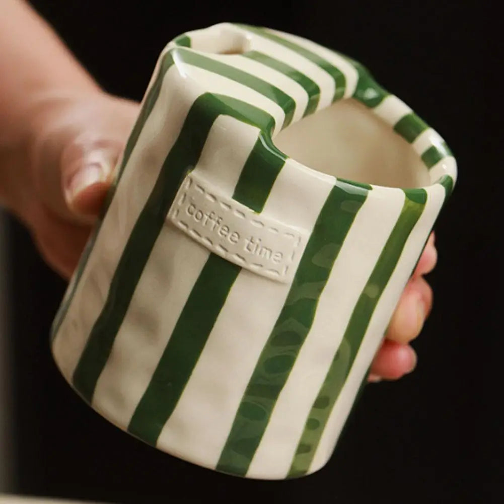 Vintage Stripe Hand-Painted Ceramic Coffee Mug 300ml | 3 Colors Ceramic Coffee Mug Peaceful Pleasures Health and Wellness