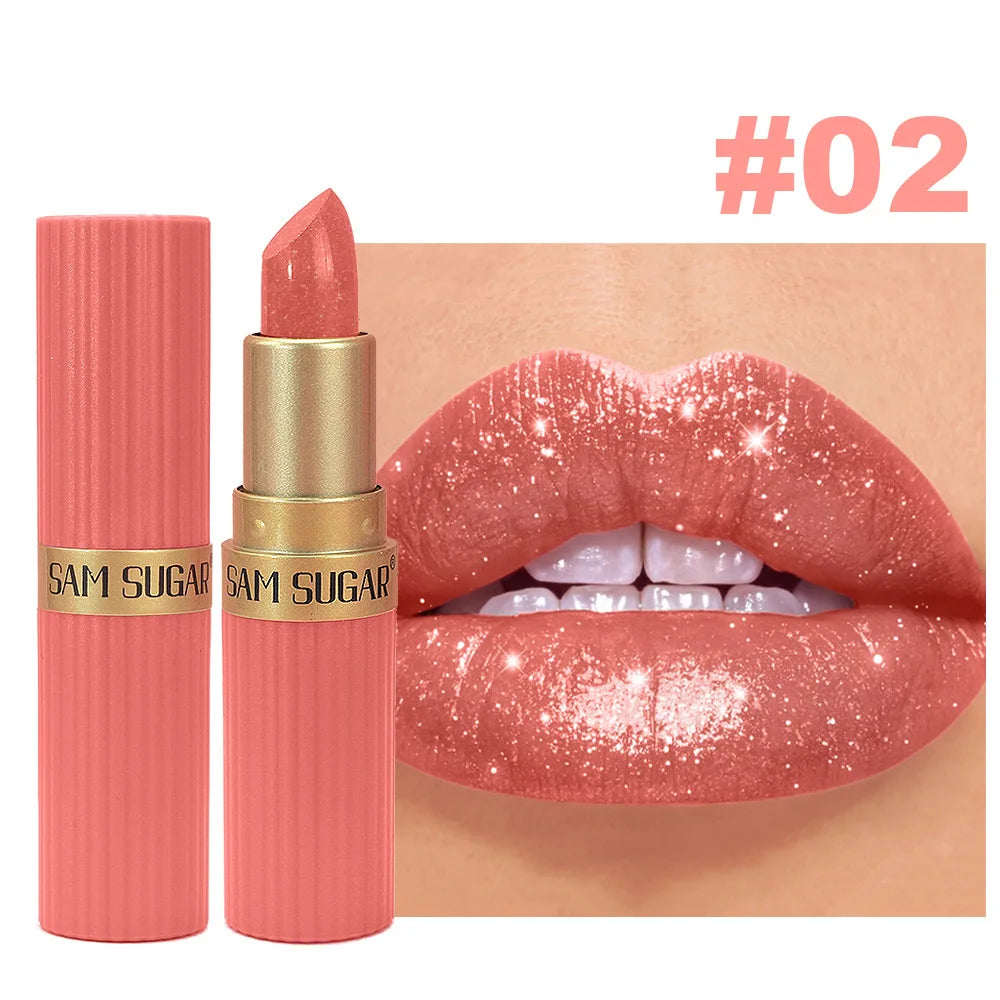 Pearlescent Sparkling Lipstick – Waterproof Lip Gloss, 6 Shades