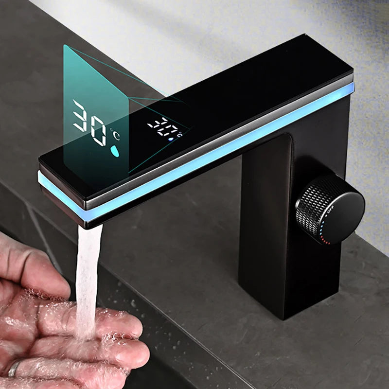 LED Digital Display Brass Basin Faucet | Hot & Cold Mixer Tap