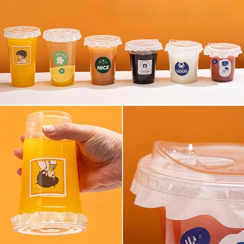 10pcs Plastic Cup with No Straw Mouth Direct Drinking Transparent Disposable Coffee Cup Suitable for Smoothies Cold Drinks Milk Peaceful Pleasures Health and Wellness