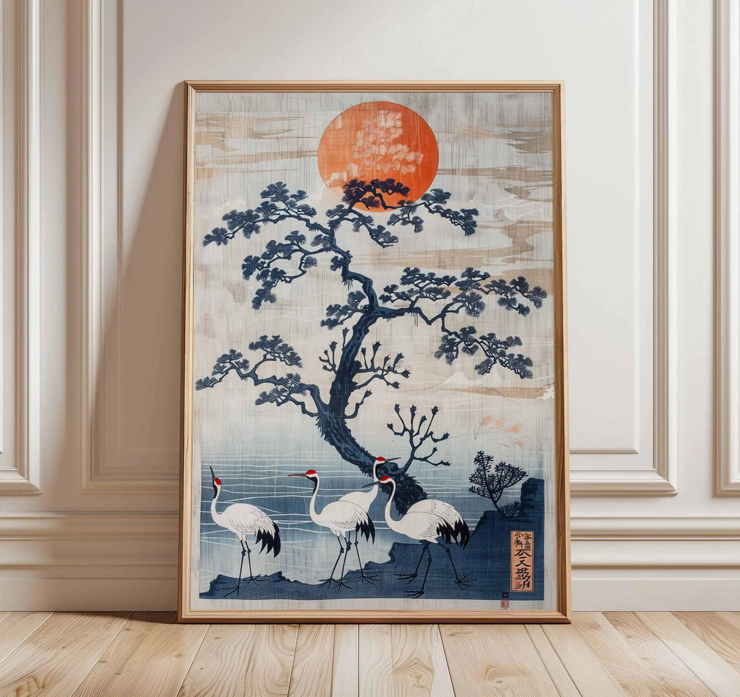 Japanese Crane Poster | Vintage Ukiyo-e Canvas Wall Art Print