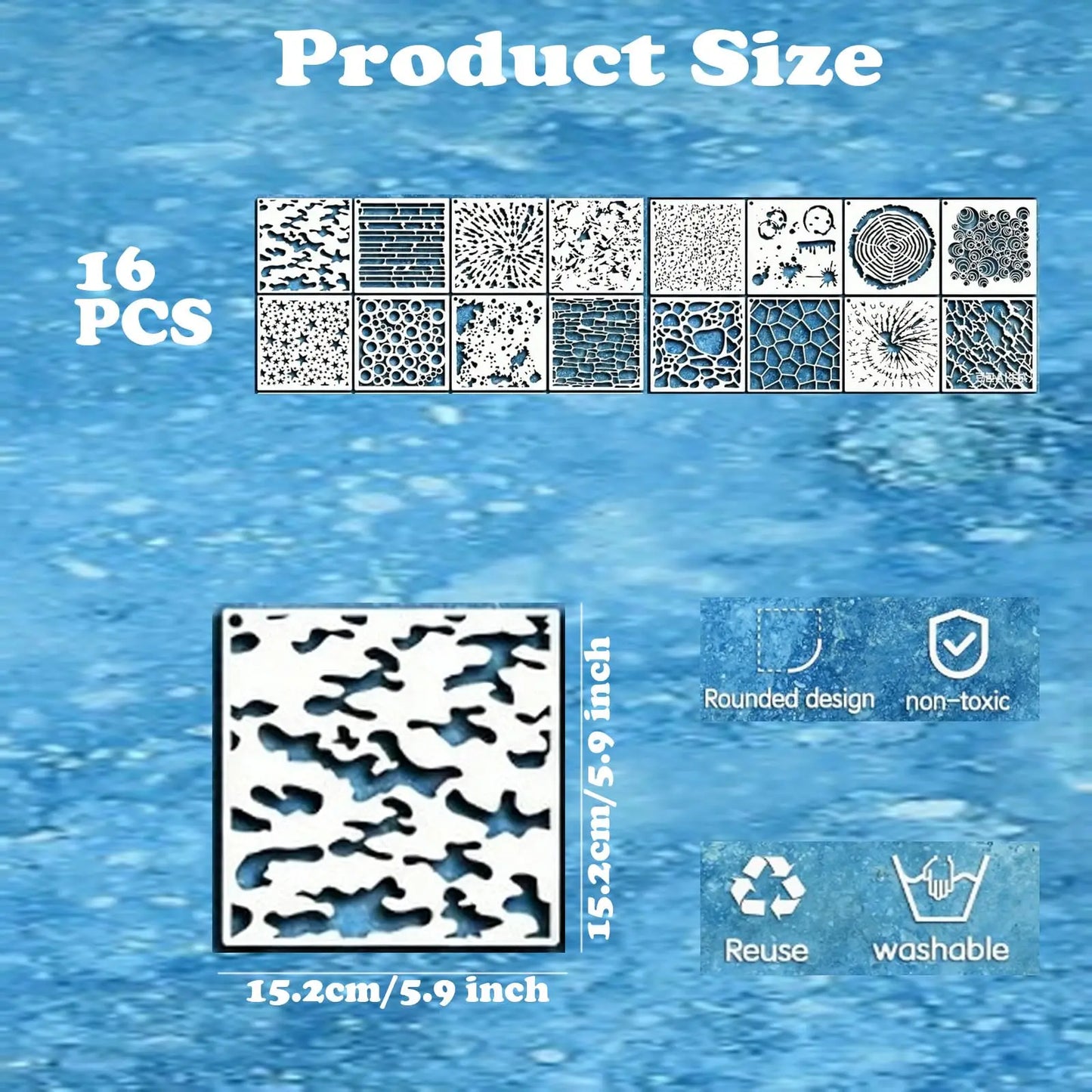 16/24Pcs Reusable Stencils Set, Abstract Texture Brick Pattern for Painting, Drawing, Card Making,Canvas, Furniture,Mixed Media Peaceful Pleasures Health and Wellness