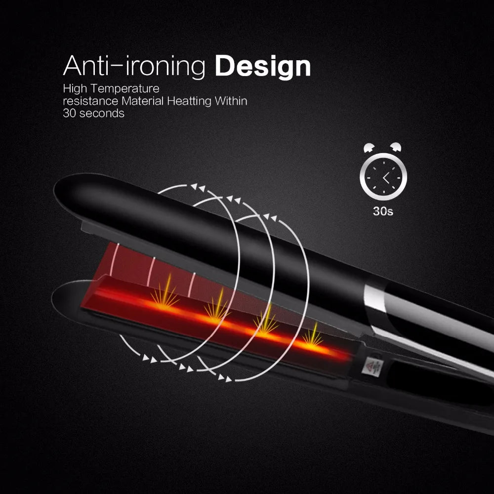 Salon Grade Ceramic Plate Hair Straightener LCD Display Tourmaline Infrared Multi-Temperature Electric for Peaceful Pleasures Health and Wellness