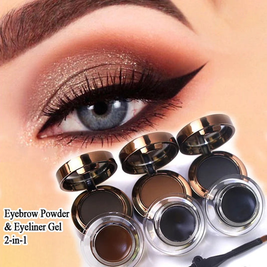 2-in-1 Eyebrow Powder & Eyeliner Gel | Waterproof Dual Brush Eye Makeup Compact Peaceful Pleasures Health and Wellness