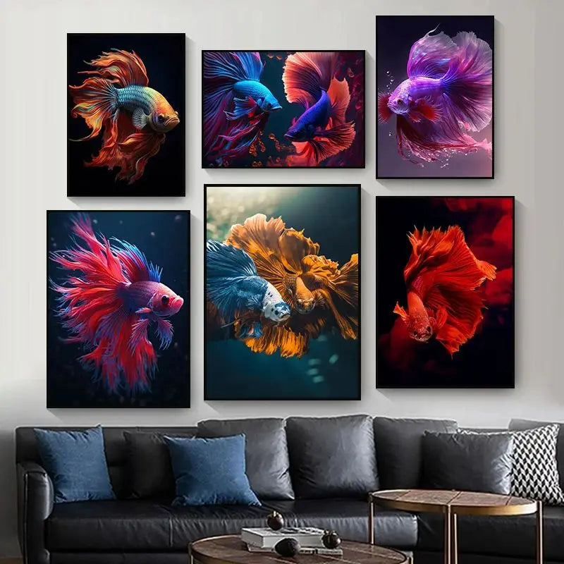 Tropical Fish Canvas Wall Art | Betta Goldfish Rainbow Fish Print
