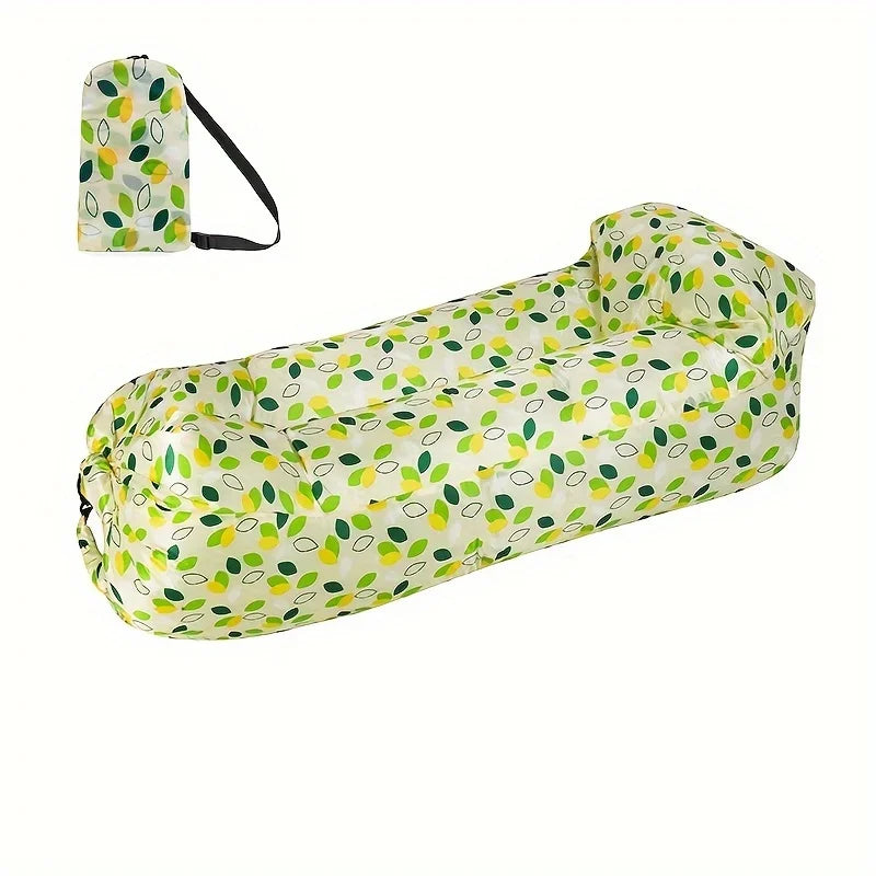 Outdoor Lazy Inflatable Sofa For Nap, Portable Air Mattress For Picnic, Camping Inflatable Mattress, Air Bed For Music Festival Peaceful Pleasures Health and Wellness Green Leaf Pillow