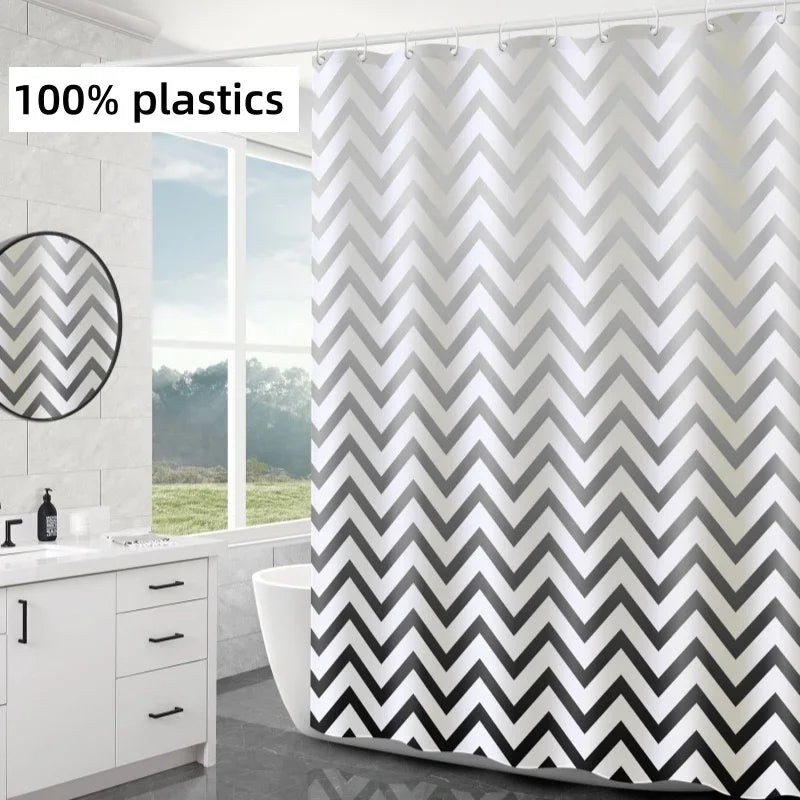 Modern Chevron Shower Curtain – Black & White Waterproof PEVA