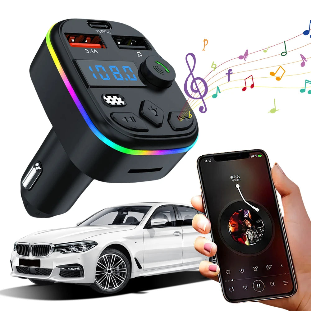 Bluetooth 5.3 FM Transmitter Car Charger – Dual USB & Type-C Peaceful Pleasures Health and Wellness United States