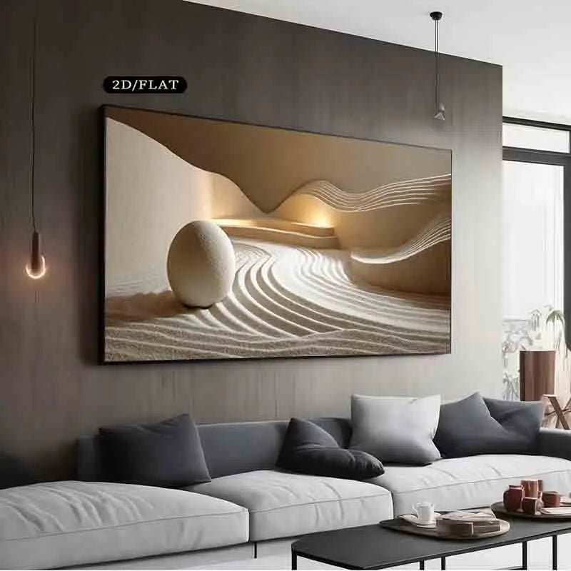 2D Flat, 1pc Large Modern Abstract Sand Neutral Frameless Canvas - Wide for Living Room, Bedroom, Office Desert, Perfect Gift Peaceful Pleasures Health and Wellness