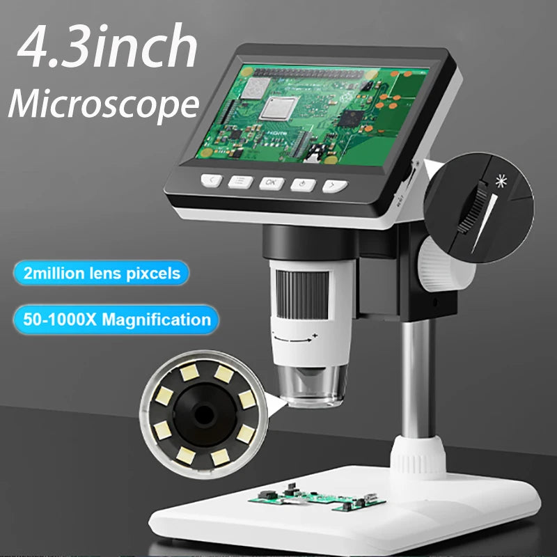 4.3" IPS Digital Microscope 1600X 2MP USB Electron Microscope Professional for PCB Watch Repair Coins Checking Peaceful Pleasures Health and Wellness