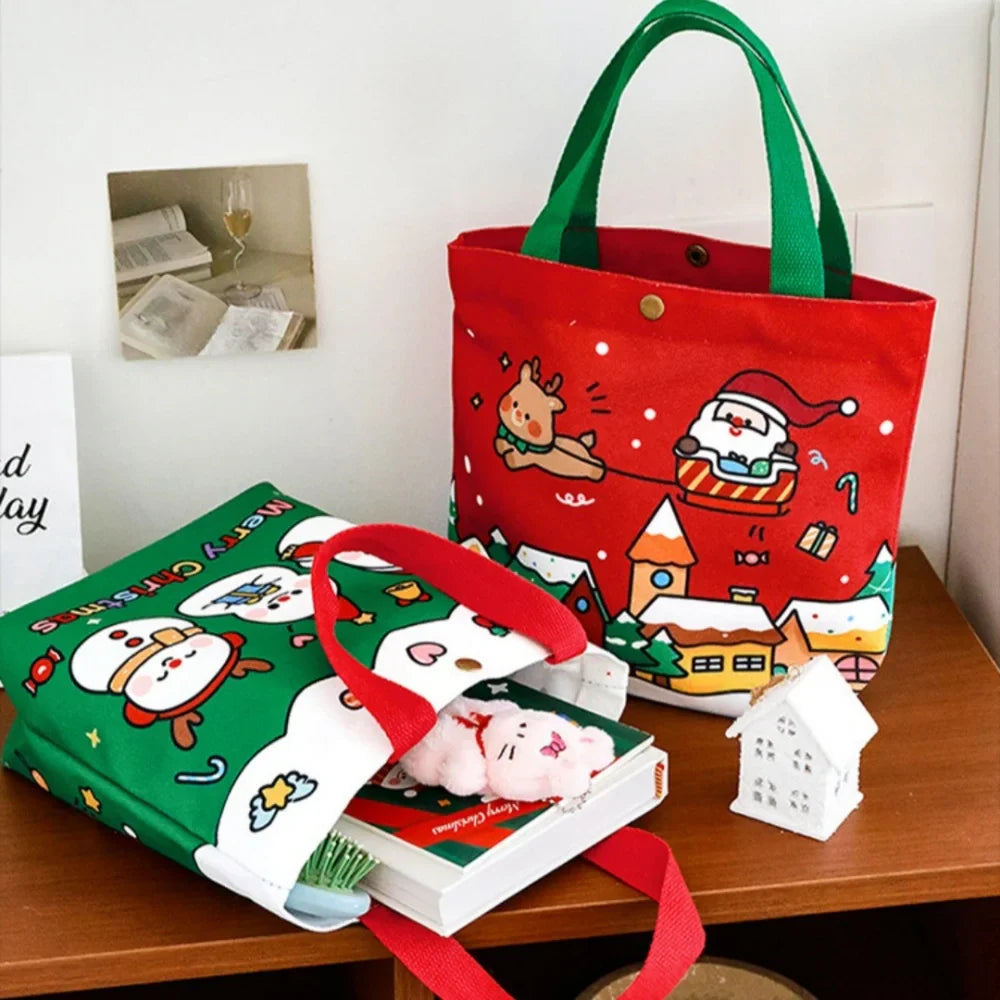 Christmas Canvas Tote Bag | Santa & Elk Festive Gift Bag