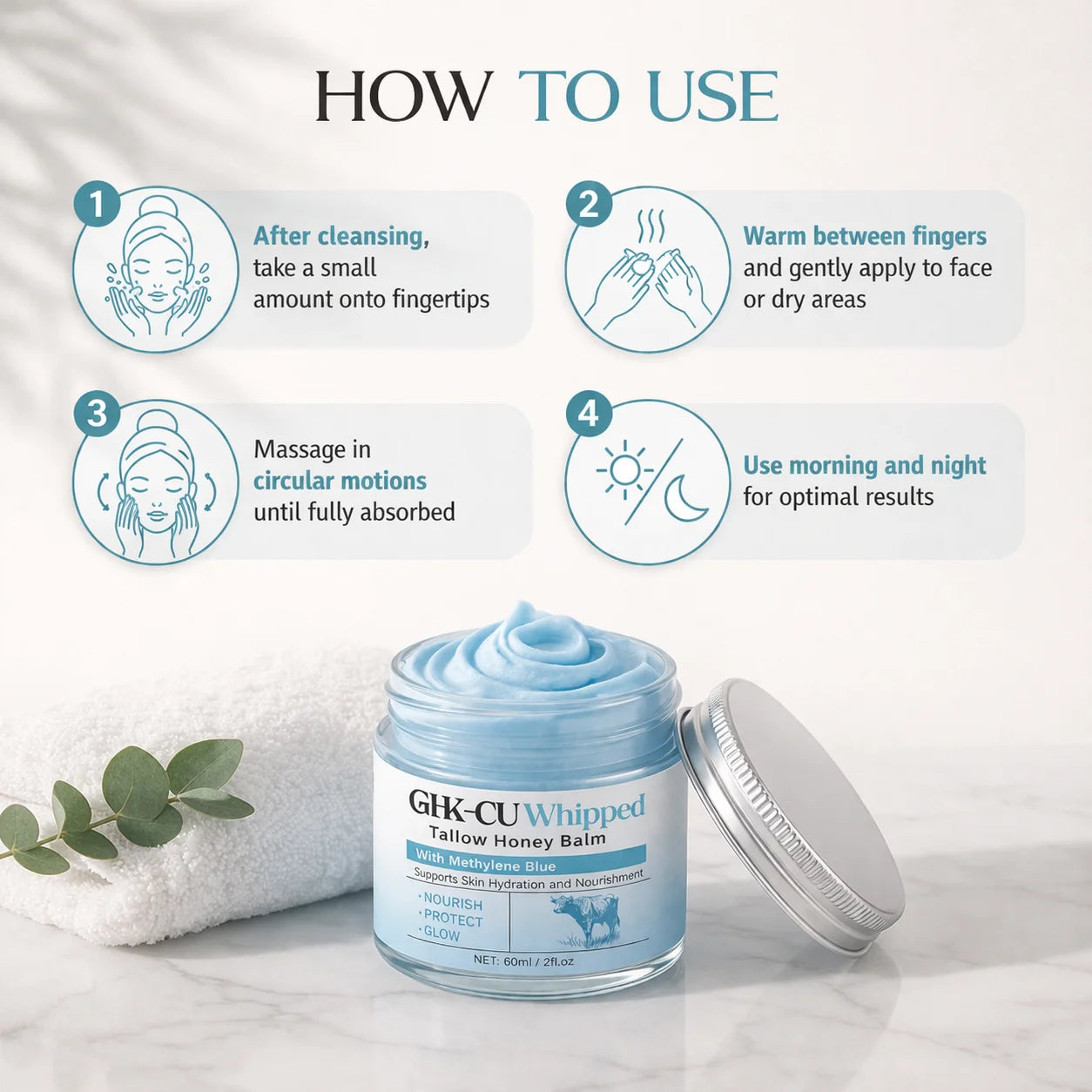 Copper Peptides GHK-Cu Beef Tallow for Skin, Blue Balm with Copper Peptides, Manuka Honey & Vitamin E, Natural Face Moisturizer Peaceful Pleasures Health and Wellness