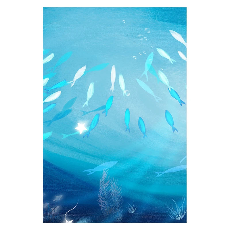 Abstract Poster Cartoon Blue Fish Group Canvas Painting Childlike Wall Art Pictures Print Room Decorative For Nursery Children Peaceful Pleasures Health and Wellness T3240-05 40x50cm