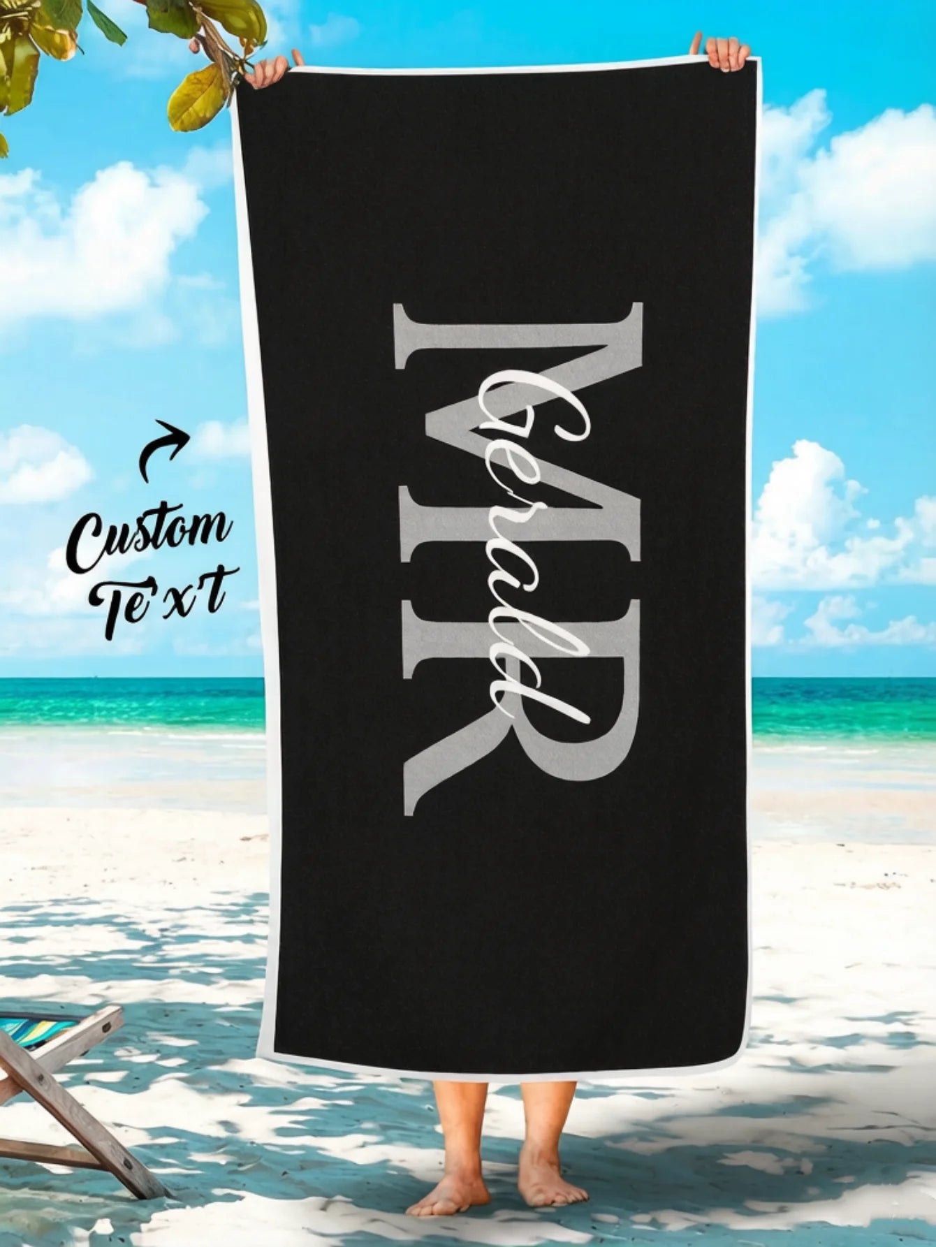 1pc Custom Name Beach Towel Mr Mrs Personalized Pool Towel Wedding Gift For Couples Newlyweds Husband Wife Valentine Anniversary Peaceful Pleasures Health and Wellness MR 70x140cm
