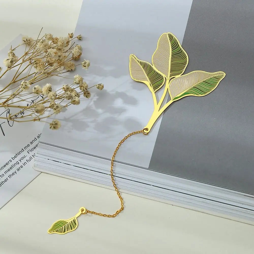 Lotus Leaf Metal Bookmark | Chinese Style Brass Tassel Gift