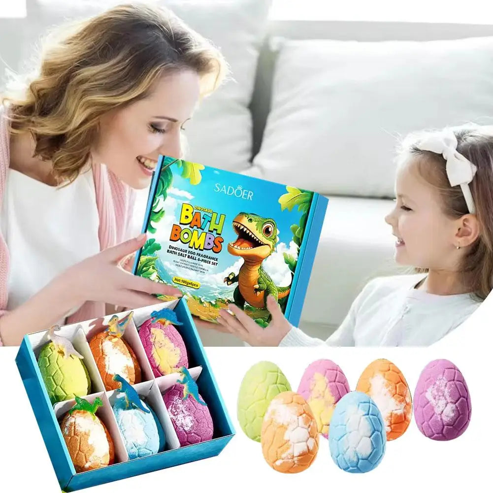 Dinosaur Egg Bath Bombs for Kids – 6-Pack Fizzy Surprise Toy Inside, Spa Gift Set for Toddlers Peaceful Pleasures Health and Wellness