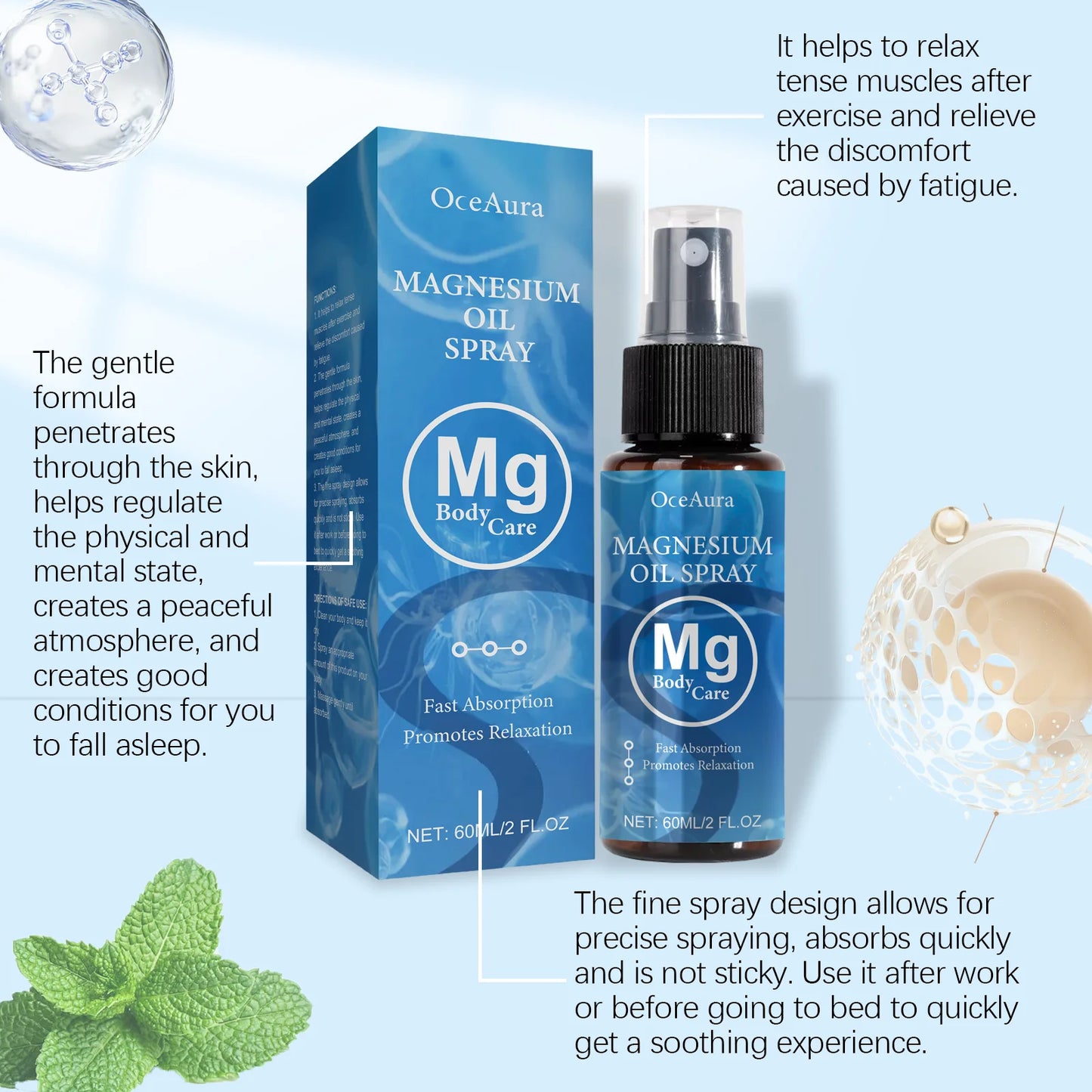 OceAura Magnesium Oil Spray | Sleep, Relaxation & Skin 60ml