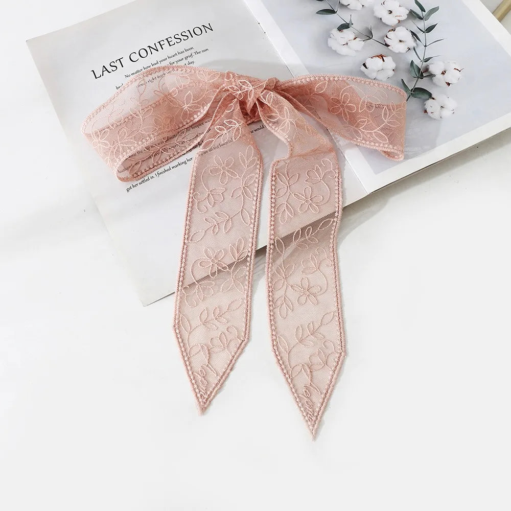 Women's Floral Embroidered Narrow Long Scarf Y2K Ribbon Headscarf