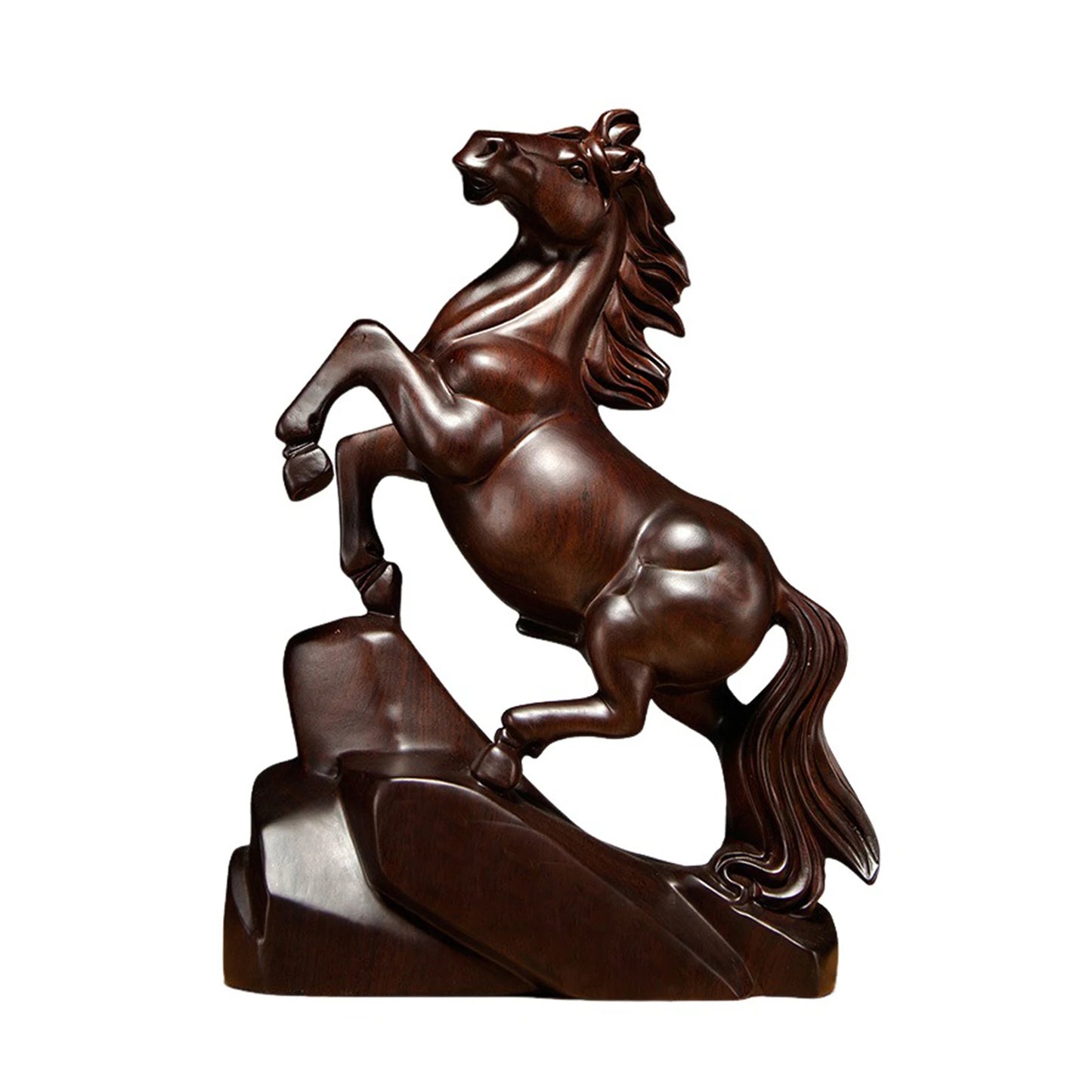2026 Year of the Horse Wood Figurine | Chinese New Year Statue Decorative Figurine Peaceful Pleasures Health and Wellness Black 8cm
