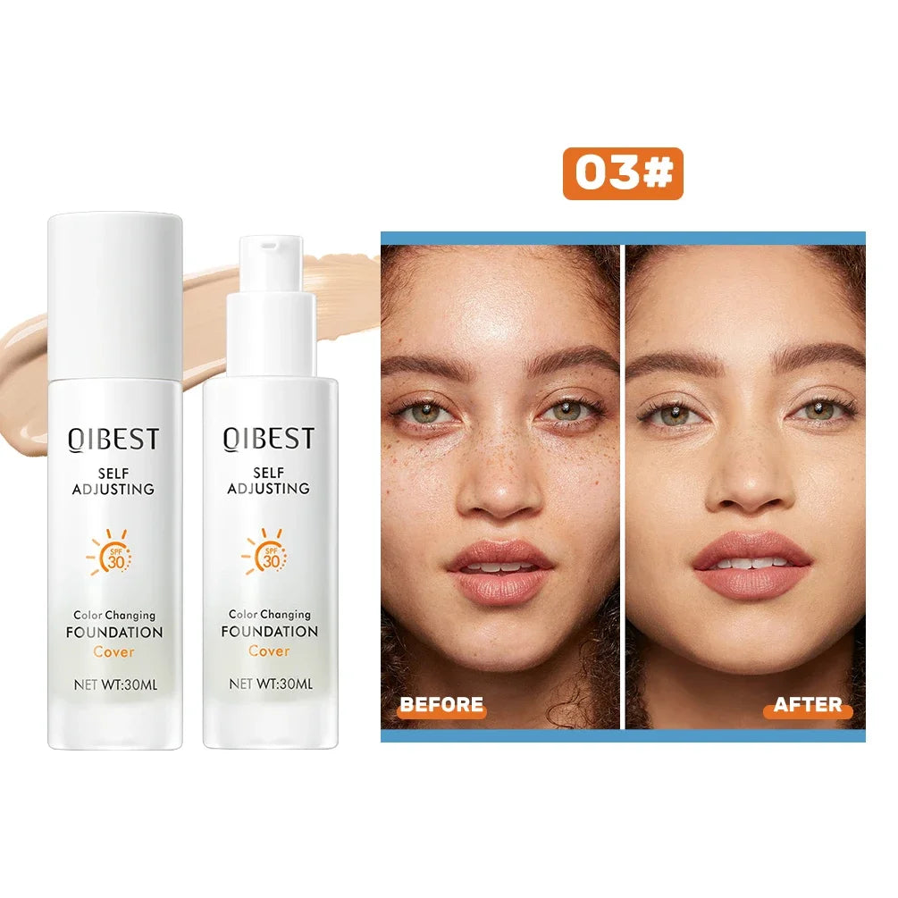 QIBEST Liquid Foundation Hydrating Medium Full Coverage Concealer SPF 30+ Long Wearing Waterproof Foundation Natural Makeup Peaceful Pleasures Health and Wellness Foundation 03