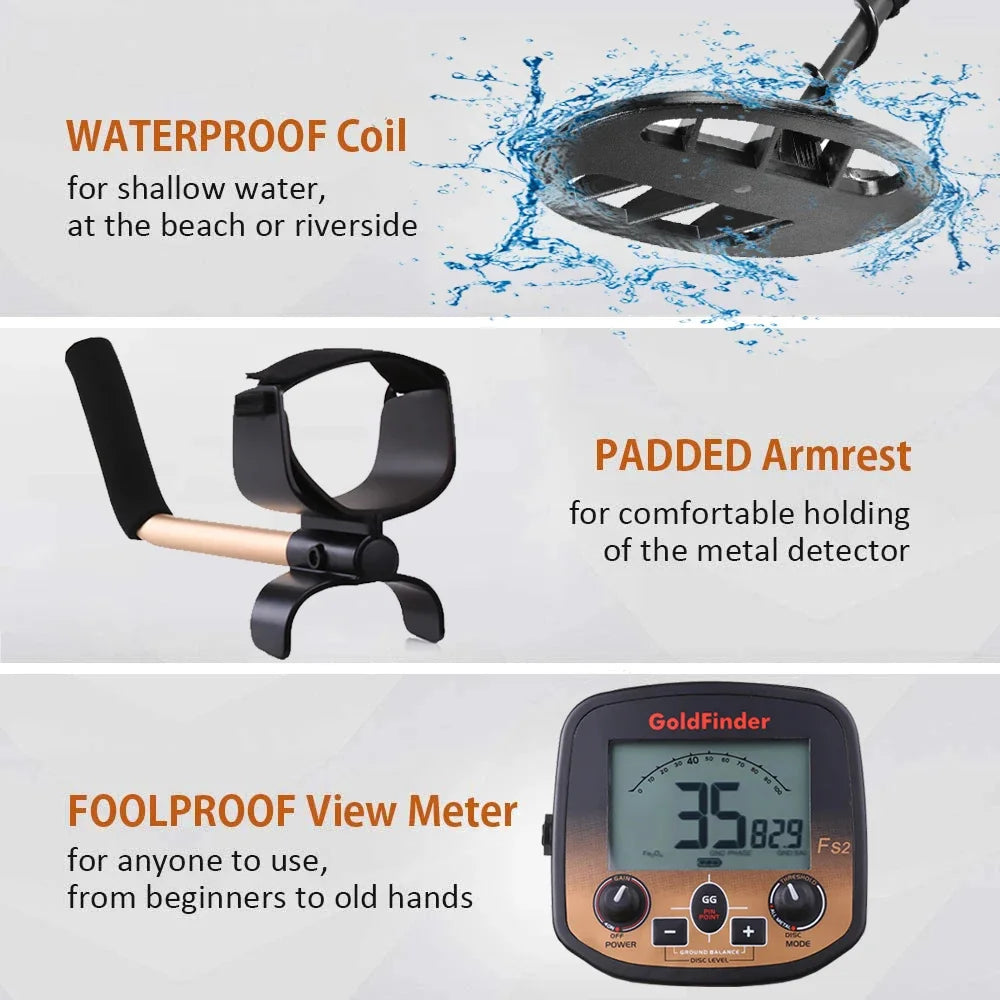 FS2 Underground Metal Detector High Sensitivity 11'' and 5'' Coils Treasure Finder Precise Locator Metal Detector Professional Peaceful Pleasures Health and Wellness
