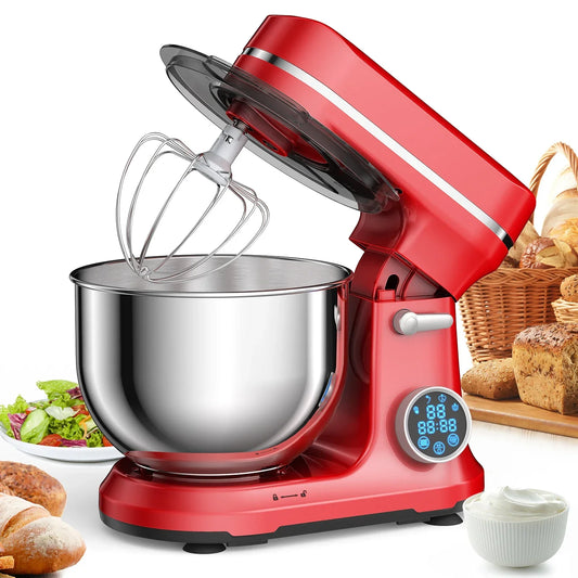 BioloMix Kitchen Food Stand Mixer, 1200W 11-Speeds DC Motor, Digital OLED Screen, Electric Food Mixer with Dough Hook, Whisk Peaceful Pleasures Health and Wellness BM602E RED US Saudi Arabia