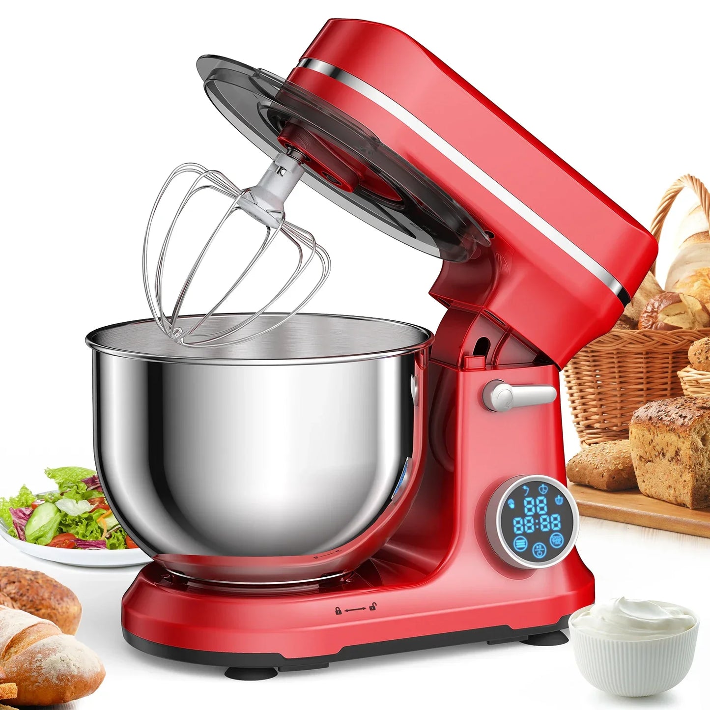 BioloMix 1200W Stand Mixer – 11-Speed, OLED Touch, Tilt-Head, 5L Stand Mixer BioloMix BM602E RED AU france