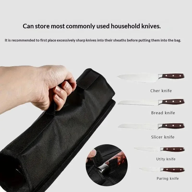Black Chef Knife Roll Bag – 5-Pocket Oxford Carry Case