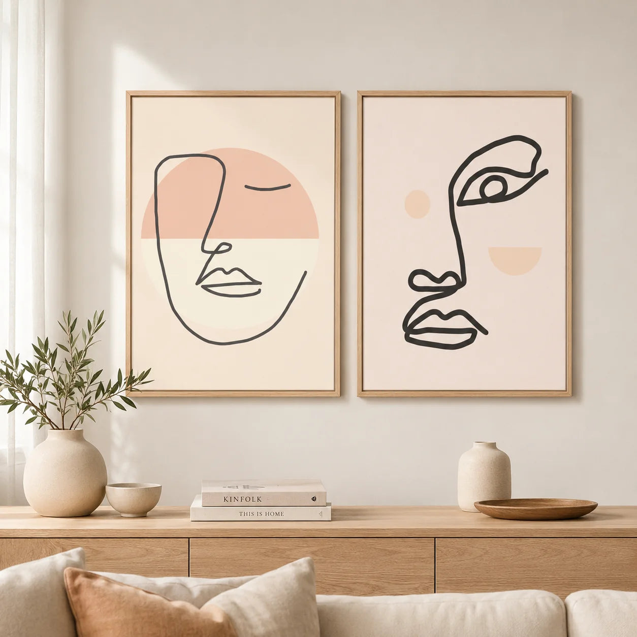 Abstract Women Face Canvas Wall Art | Minimalist Line Poster Canvas Wall Art Peaceful Pleasures Health and Wellness