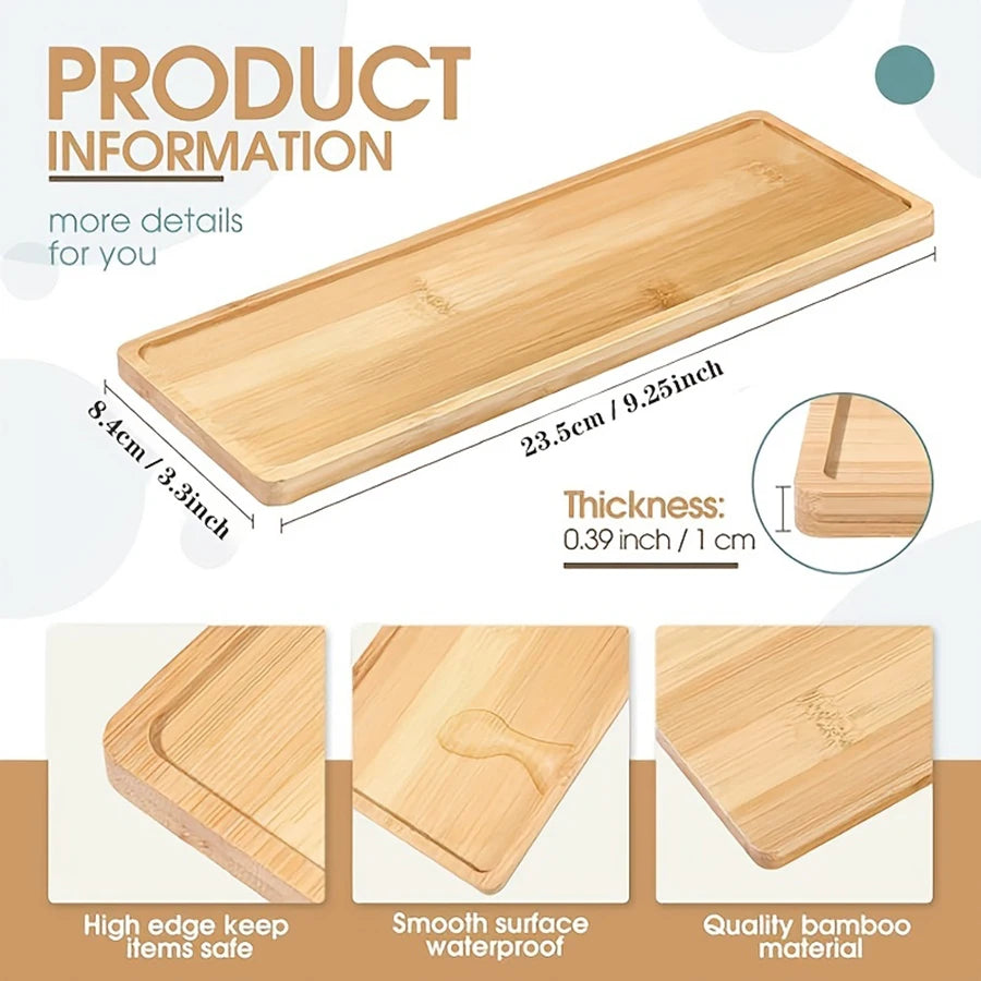 Bamboo Wooden Vanity Tray – Decorative Bathroom Countertop & Dresser Organizer (1, 2 or 3 Pack)