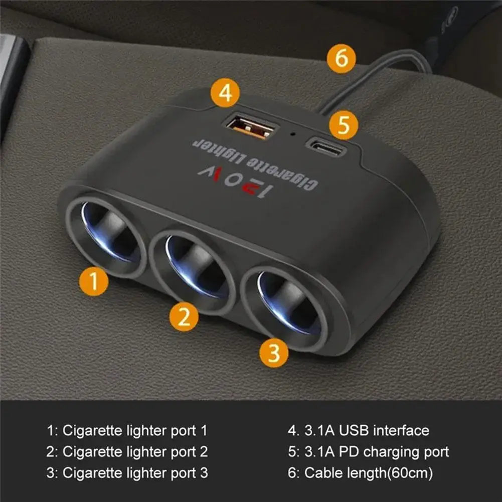 120W Dual USB Socket 3 in 1 Car Cigarette Lighter Splitter 12V 24V Fast Charger Plug Phone Power Adapter For Car DVR GPS Dashcam Peaceful Pleasures Health and Wellness