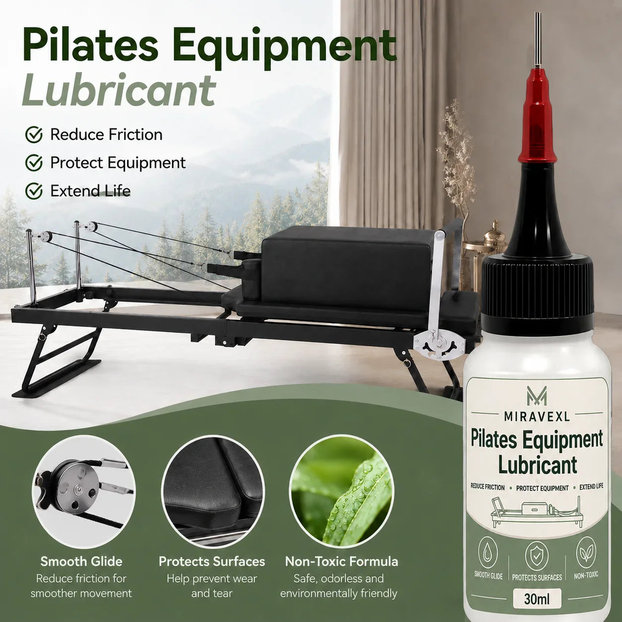 MIRAVEXL Pilates Reformer Rail Lubricant Oil 30ml + Brush