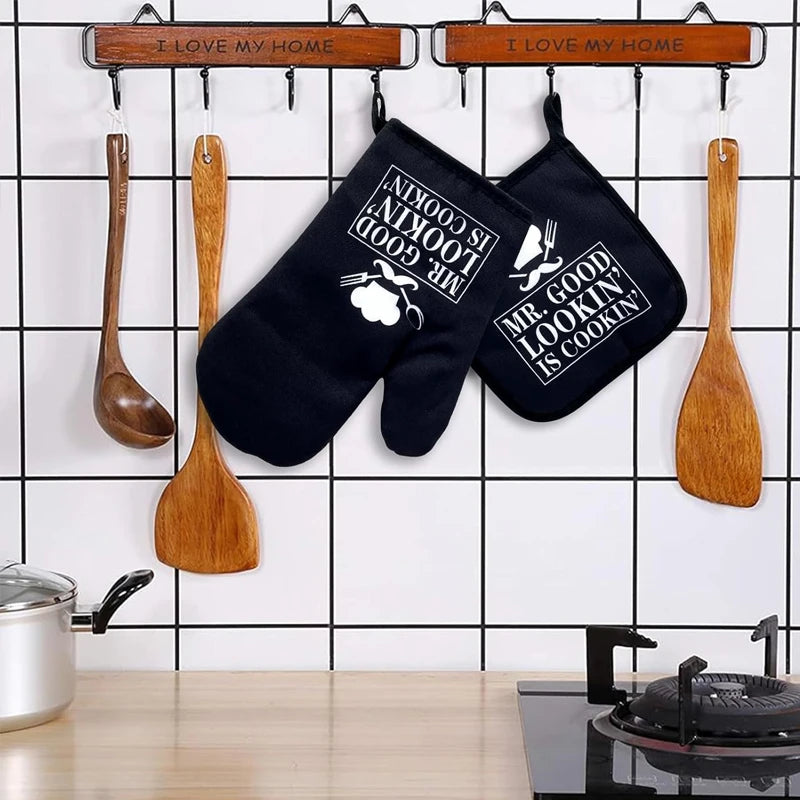Funny "Mr. Good Looking Is Cooking" Oven Mitts & Pot Holders Set Oven Mitts Set Peaceful Pleasures Health and Wellness