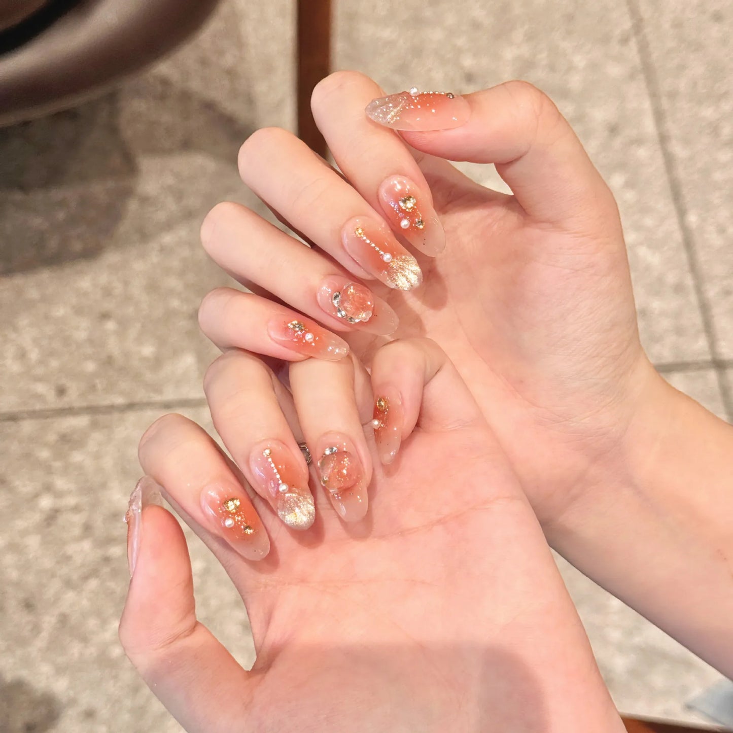 Handmade Press on Nails Orange Aurora Cat Eye Fake Nail Tips for Women Girl Wearable Detachable Shiny Mermaid Almond False Nails Peaceful Pleasures Health and Wellness