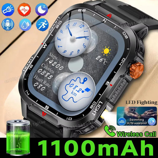 Military Outdoor Smart Watch Men’s GPS Tracking Flashlight Bluetooth Call 2.01" AMOLED Screen 5ATM Waterproof Sports Smartwatch Peaceful Pleasures Health and Wellness