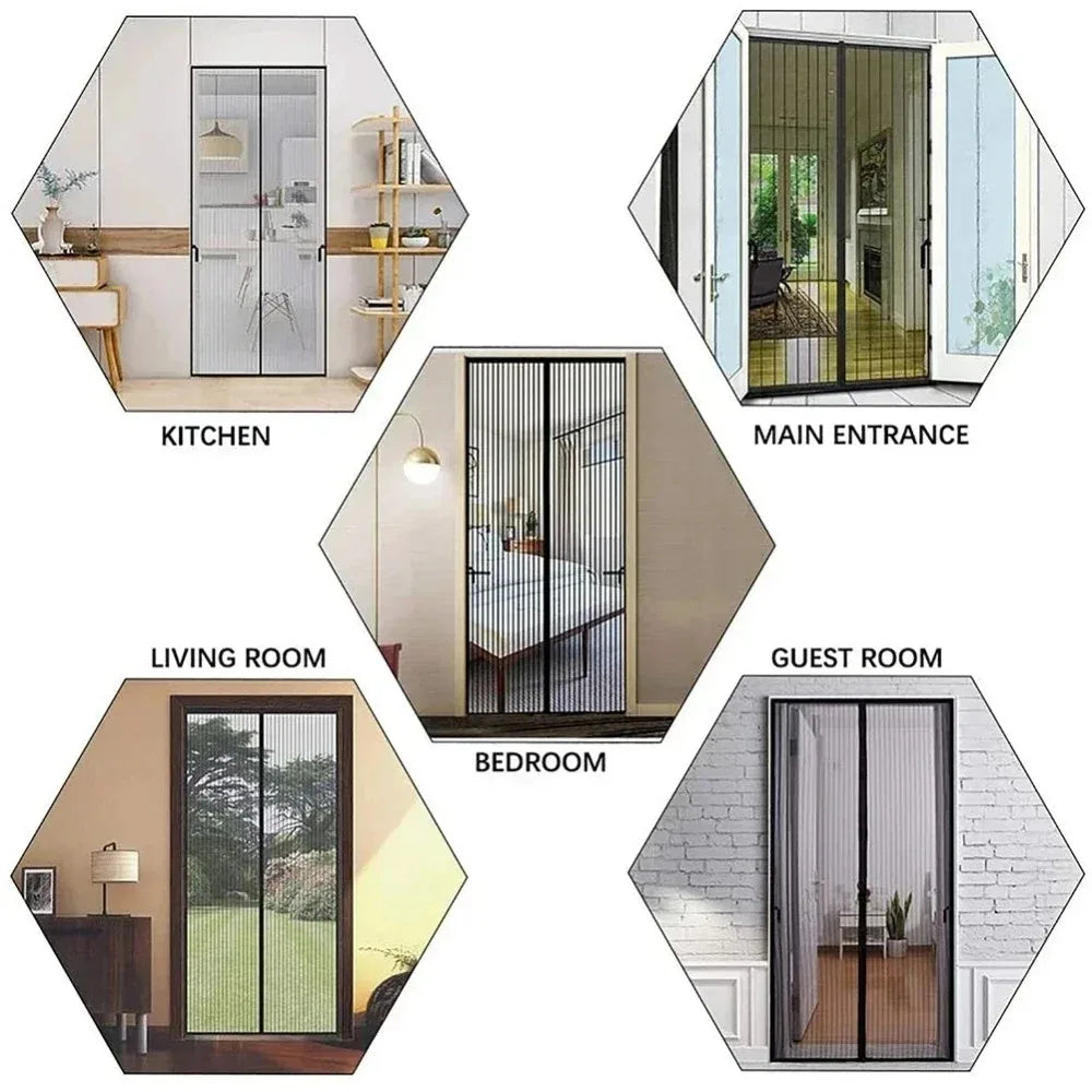 Heavy Duty Magnetic Screen Door Mesh Curtain Mosquito Net Bug Hands Free Partition Mute Striped Door Curtain Bedroom Ventilation Peaceful Pleasures Health and Wellness