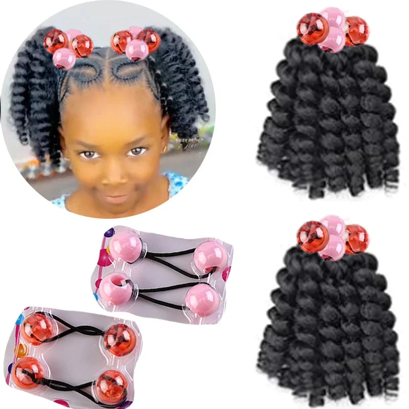 2PCS Hair 2024 New Little Girls Braided Ponytails with Beads Kids Girls Hair Bow Glitter Shinny Shining with Big Balls Bubbles Peaceful Pleasures Health and Wellness beads 7