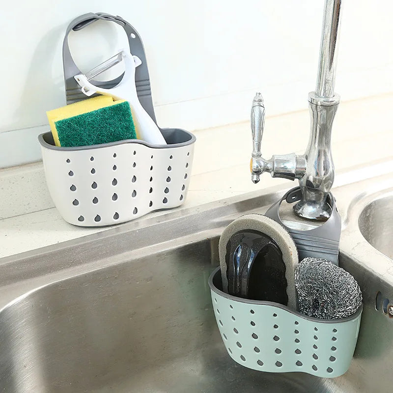1pc Double Sink Draining Hanging Bag Adjustable Press Faucet Shelf Sponge Double Basket Storage Kitchen Supplies Peaceful Pleasures Health and Wellness
