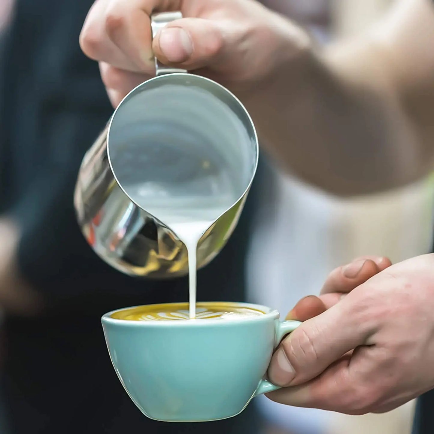 Stainless Steel Milk Frothing Pitcher Professional Milk Pitcher Jug Espresso Coffee Barista Craft Cappuccino Frother Cream Cup Peaceful Pleasures Health and Wellness