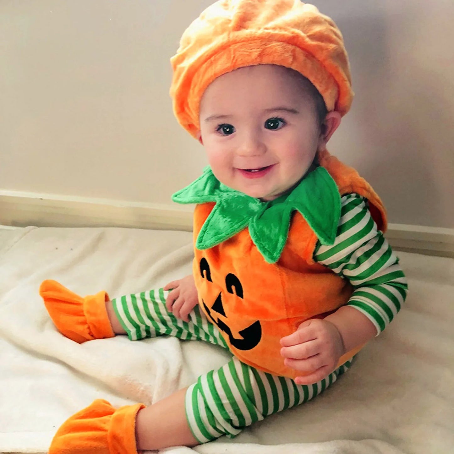 Baby Halloween Pumpkin Costume – Romper, Hat & Socks Set