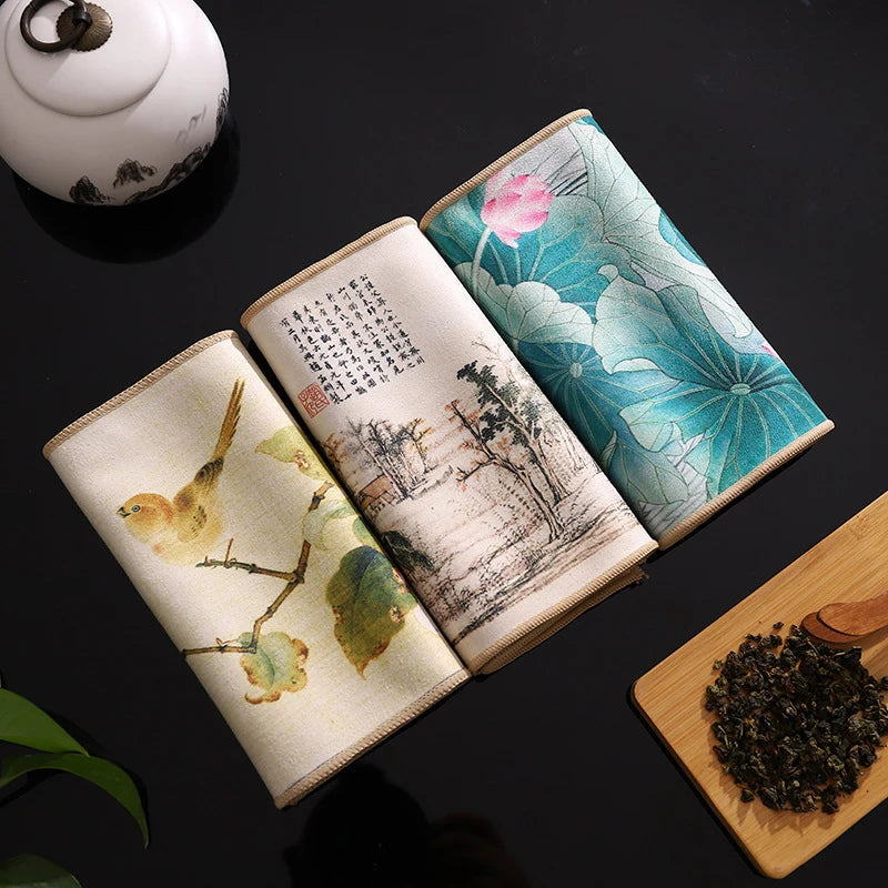 Chinese Painted Tea Towel | Super Absorbent Tea Set Cloth Tea Set Towel Peaceful Pleasures Health and Wellness