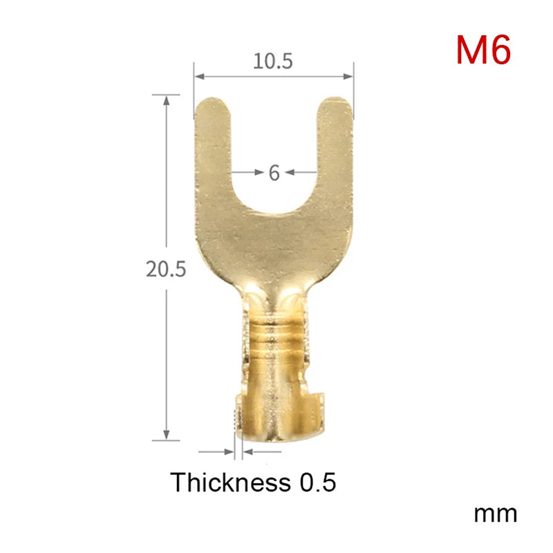 100Pcs Brass U-Shape Fork Crimp Terminals Grounding Lug Set Crimp Fork Terminals Peaceful Pleasures Health and Wellness M6