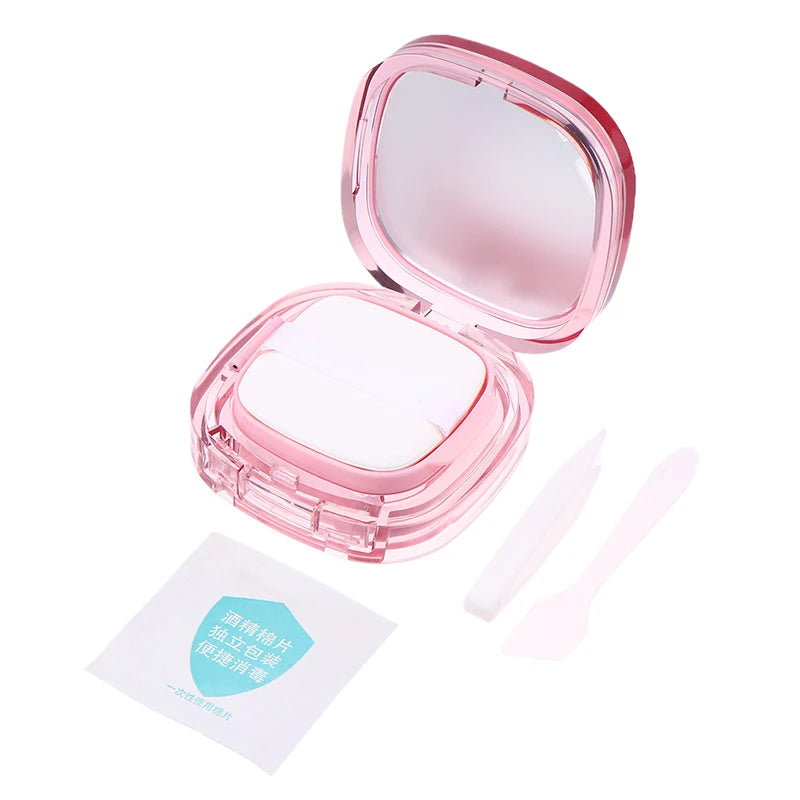 Square Empty Air Cushion Puff Box Portable Cosmetic Makeup Case Container With Powder Sponge Mirror For BB Cream Foundation Diy Peaceful Pleasures Health and Wellness Pink