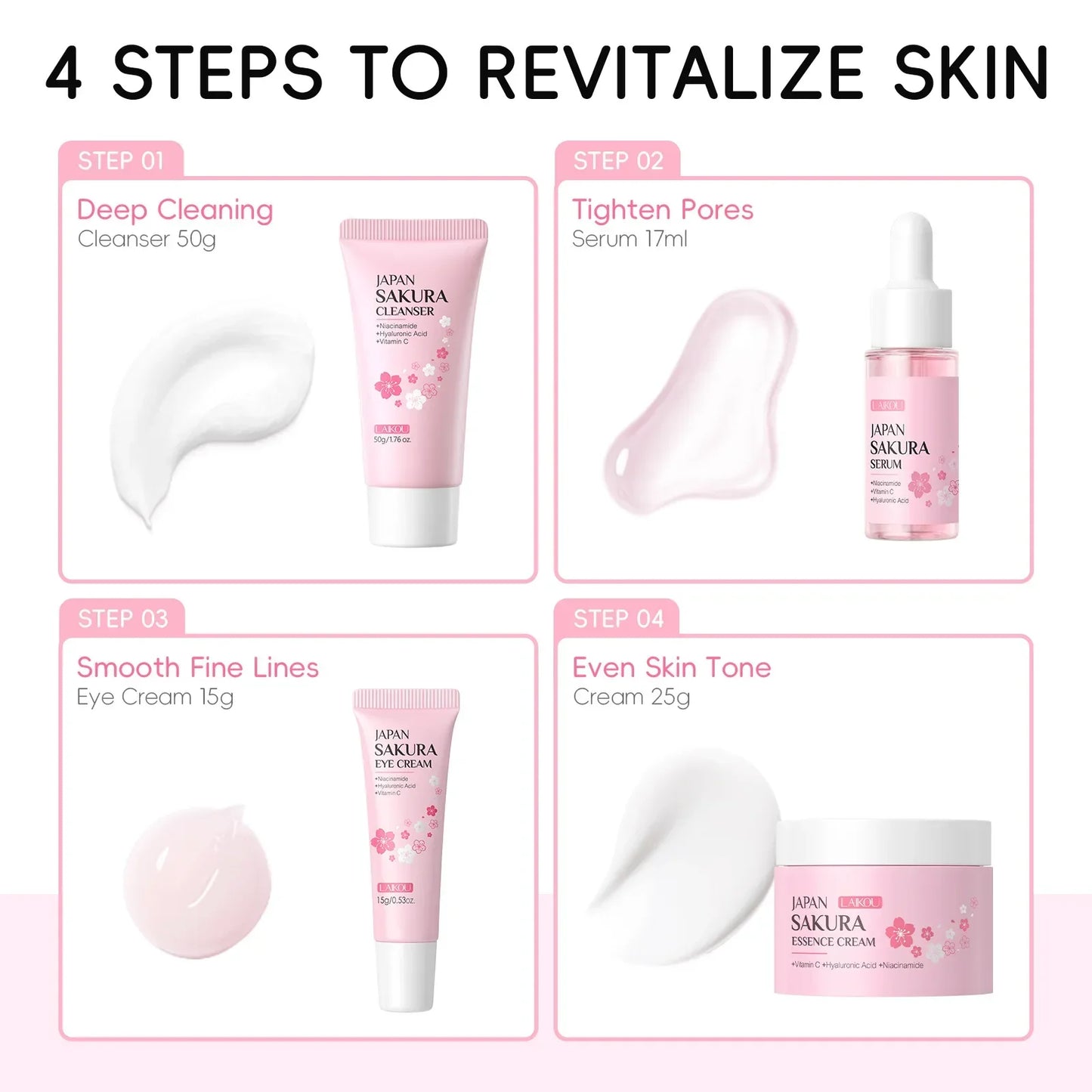 LAIKOU Japanese Sakura 4-Piece Brightening Skincare Set