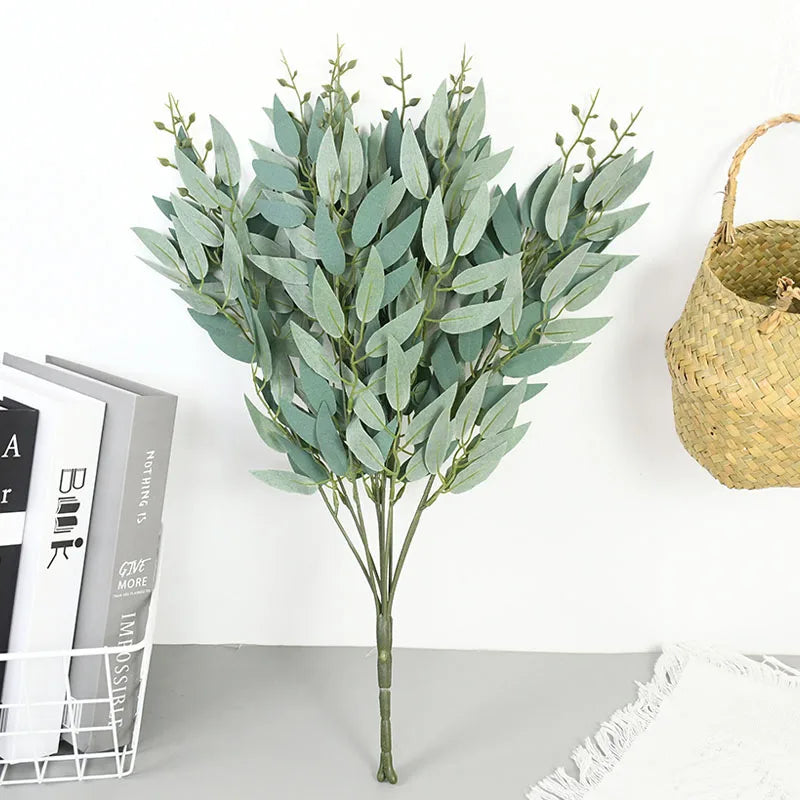 Silk Artificial Willow Bouquet | Fake Green Leaves for Home & Wedding