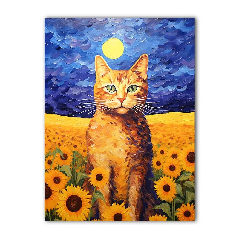 Nordic Wall Art Cat Sunflowers Wall Art Van Gogh Style Canvas Painting Modern Style Poster Prints Bedroom Living Room Wall Decor Peaceful Pleasures Health and Wellness 06 50x70cm NoFrame China Mainland