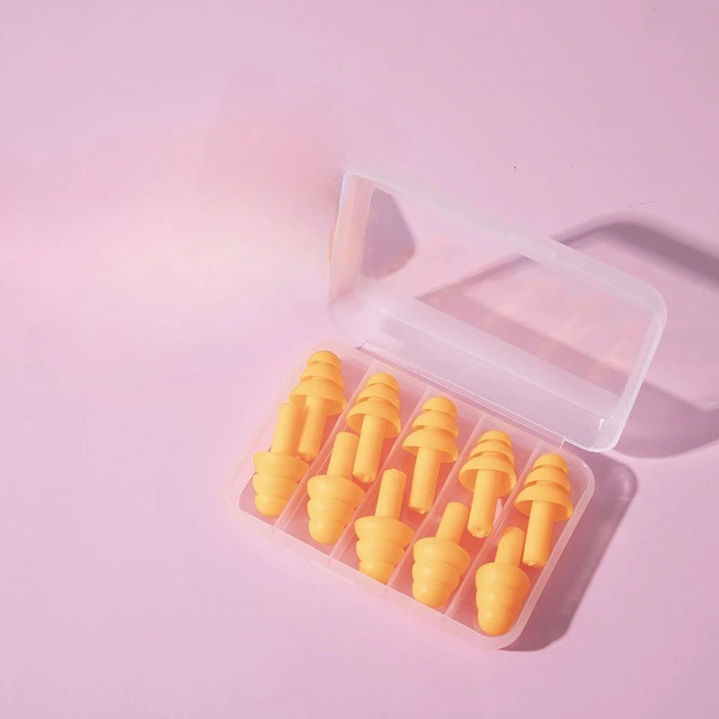 Silicone Comfortable Earplugs 5 Pairs Per Box Noise-proof Suitable for Swimming and Sleep Protection Peaceful Pleasures Health and Wellness Orange